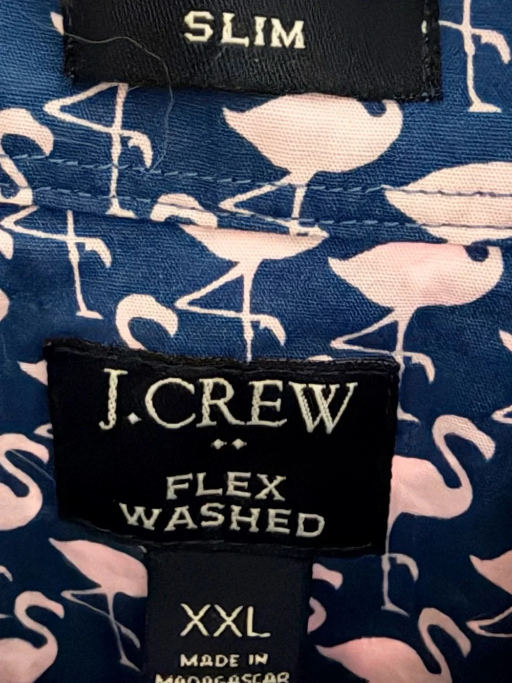 J. Crew Navy Short-Sleeve Button-Down with Light Pink Flamingo Print Sz 2XL